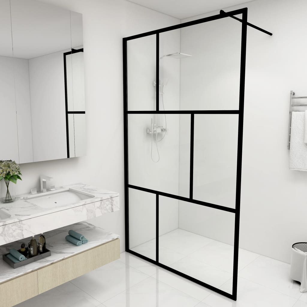 Vidaxl Walk -in Duschwand 115x195 cm gehärtetes Glas schwarz