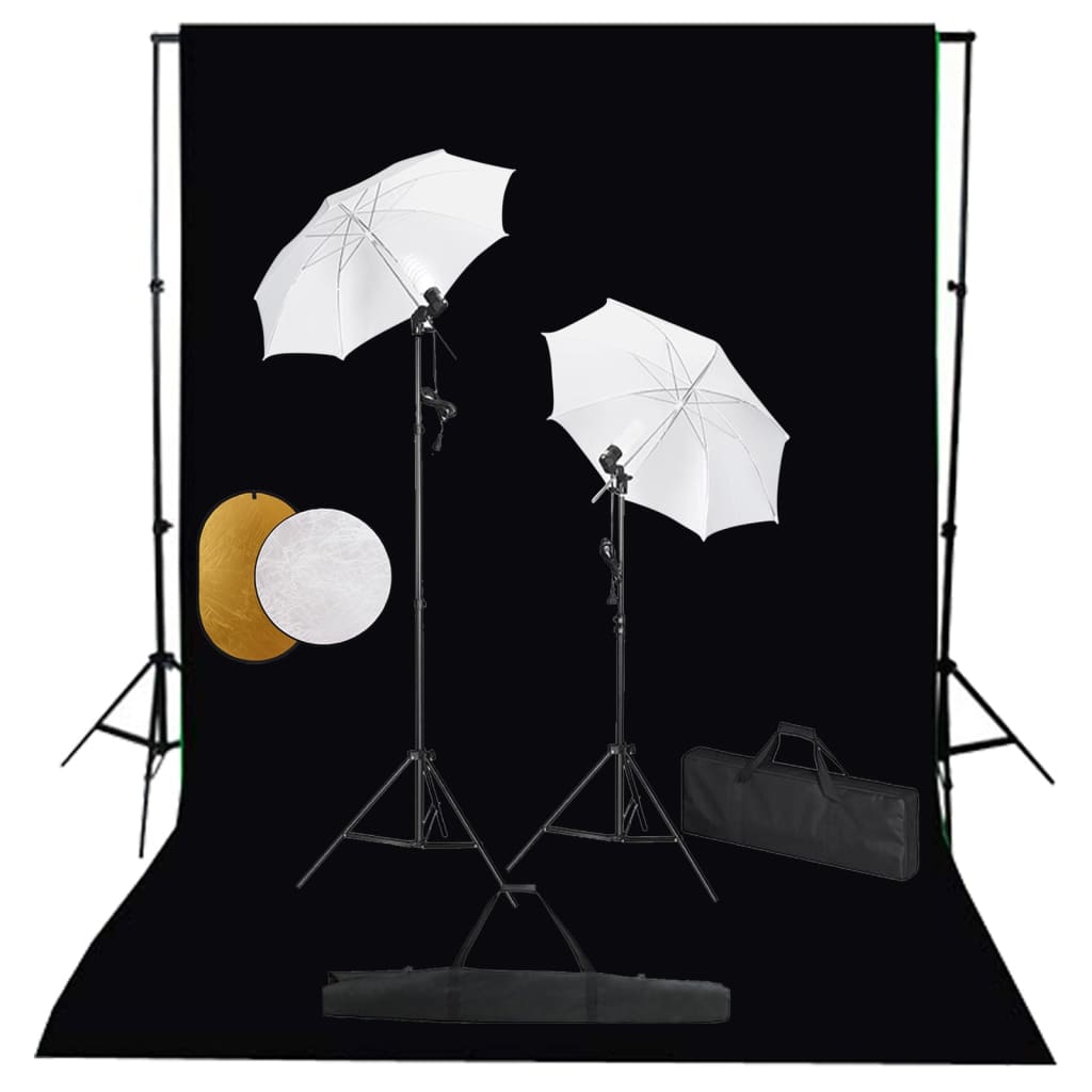 Vidaxl Photo Studio Set mit Lampen, Regenschirmen, Hintergrund und Reflektor