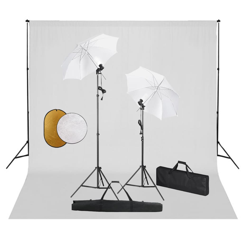 Vidaxl Photo Studio Set mit Lampen, Regenschirmen, Hintergrund und Reflektor