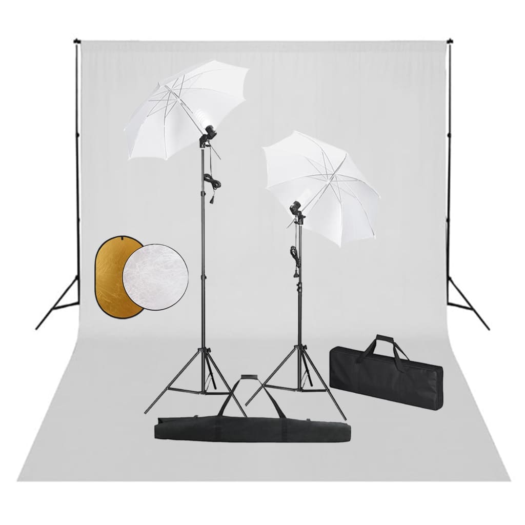 Vidaxl Photo Studio Set mit Lampen, Regenschirmen, Hintergrund und Reflektor