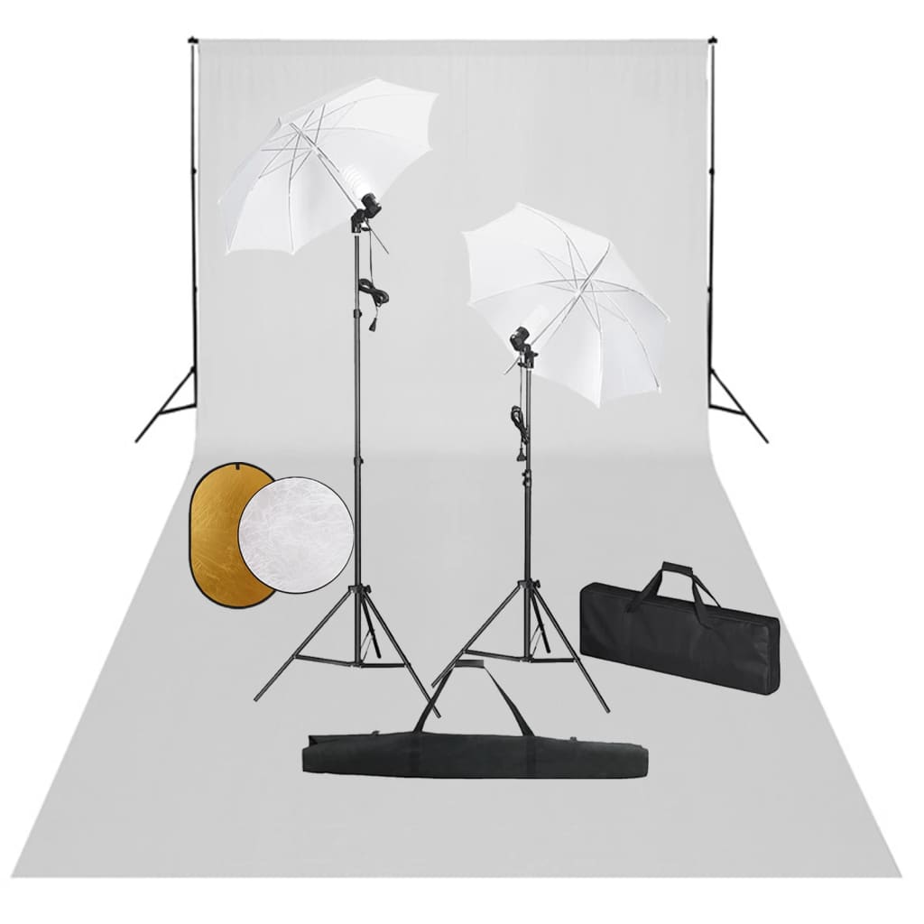 Vidaxl Photo Studio Set mit Lampen, Regenschirmen, Hintergrund und Reflektor