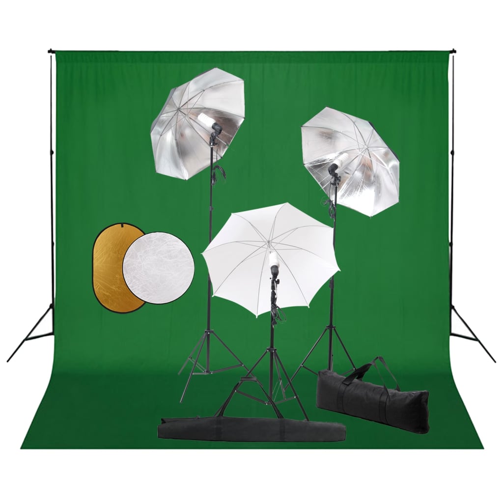 Vidaxl Photo Studio Set mit Lampen, Regenschirmen, Hintergrund und Reflektor