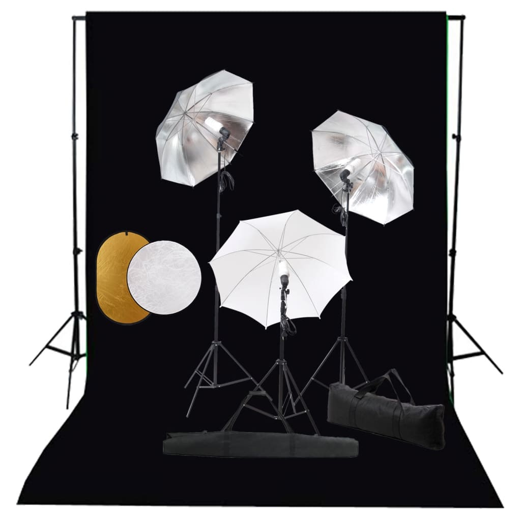 Vidaxl Photo Studio Set mit Lampen, Regenschirmen, Hintergrund und Reflektor