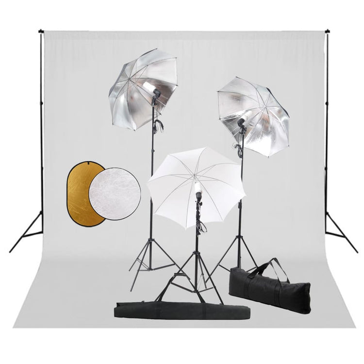 Vidaxl Photo Studio Set mit Lampen, Regenschirmen, Hintergrund und Reflektor