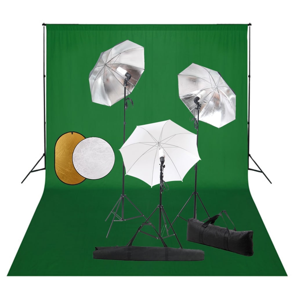 Vidaxl Photo Studio Set mit Lampen, Regenschirmen, Hintergrund und Reflektor