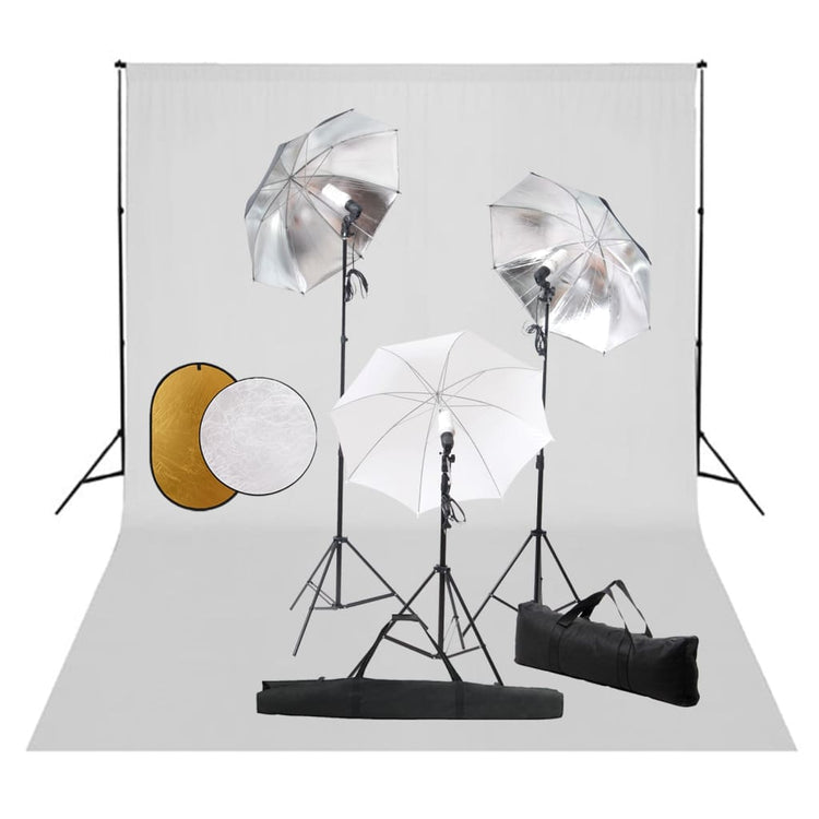Vidaxl Photo Studio Set mit Lampen, Regenschirmen, Hintergrund und Reflektor