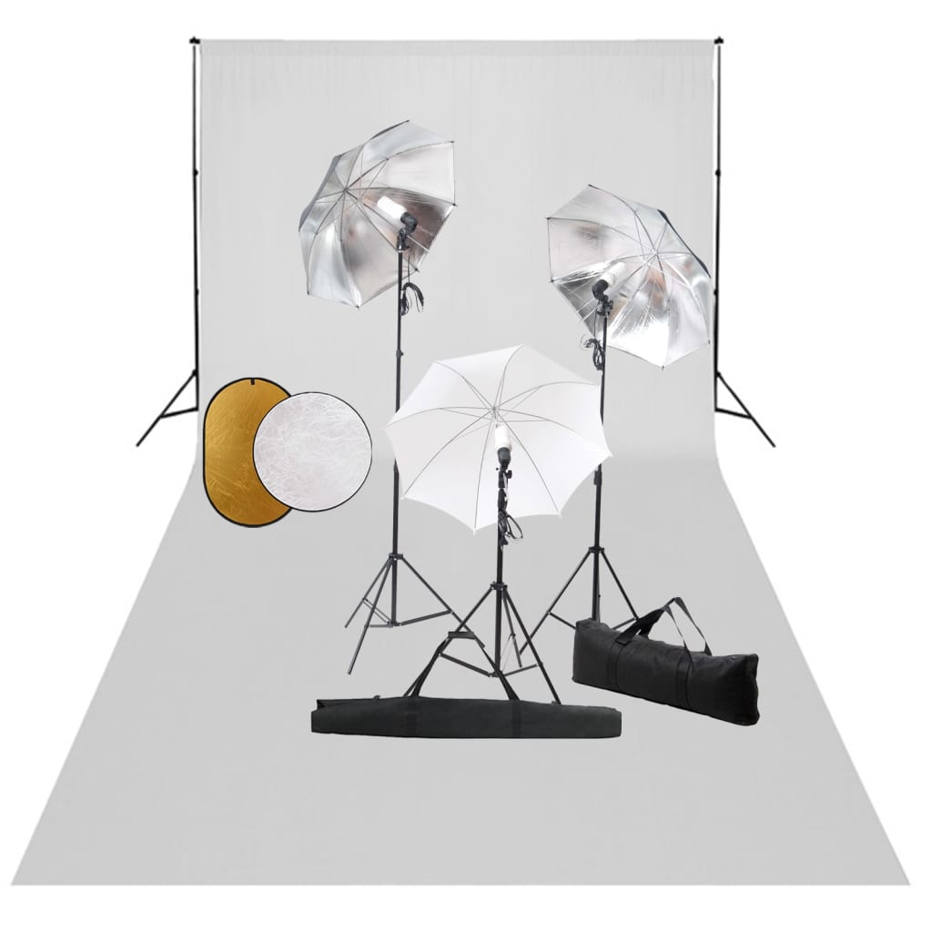Vidaxl Photo Studio Set mit Lampen, Regenschirmen, Hintergrund und Reflektor