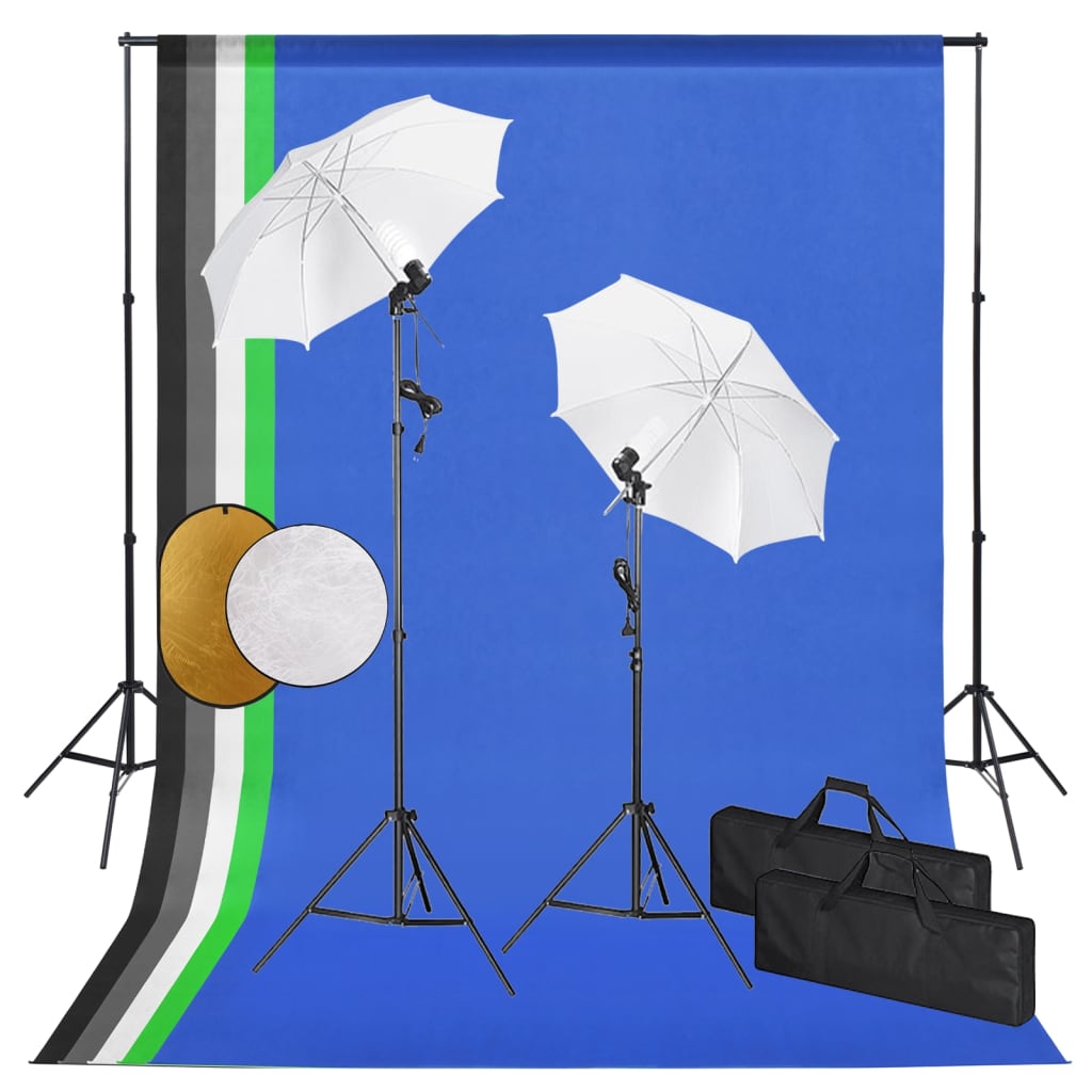 Vidaxl Photo Studio Set mit Lampen, Regenschirmen, Hintergrund und Reflektor
