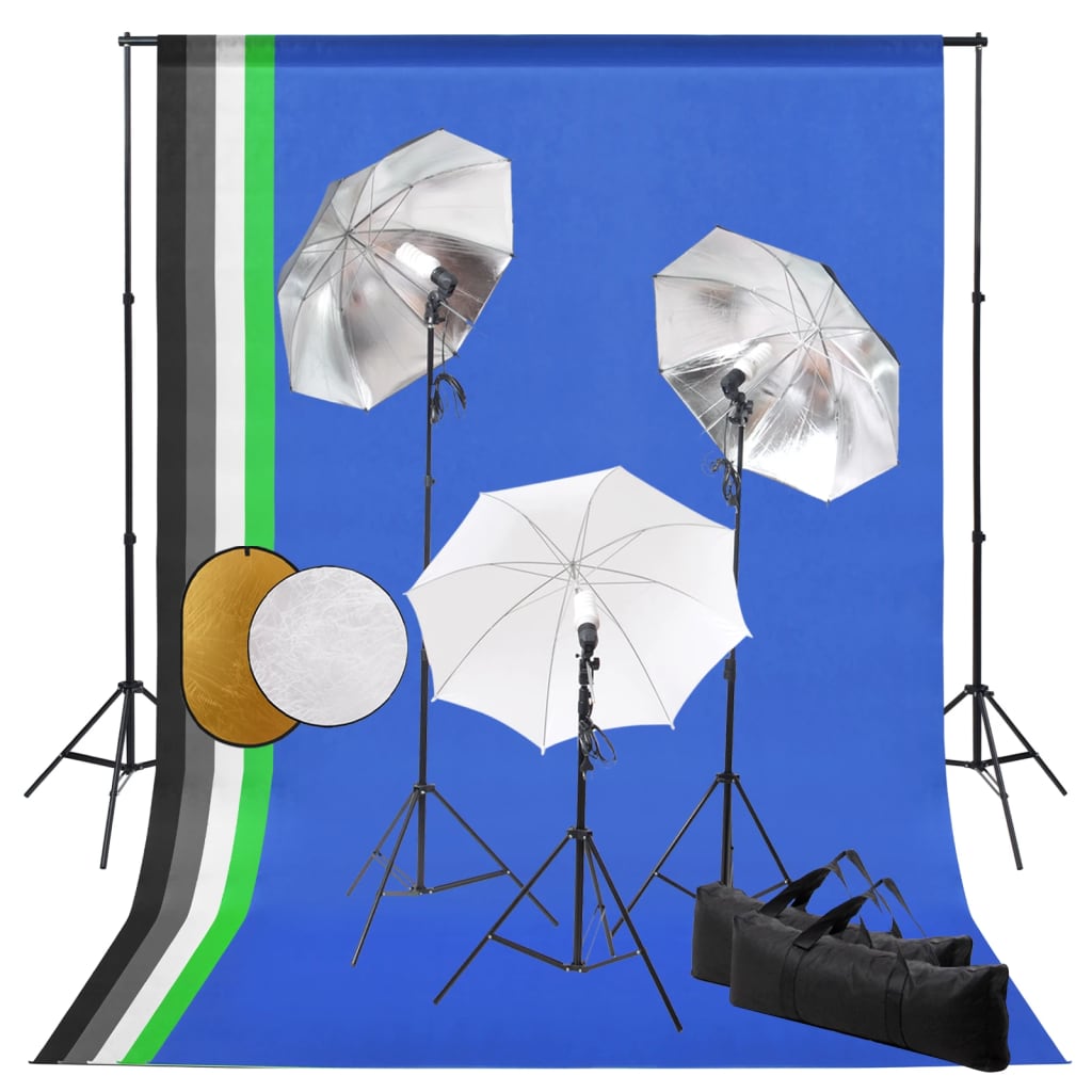 Vidaxl Photo Studio Set mit Lampen, Regenschirmen, Hintergrund und Reflektor