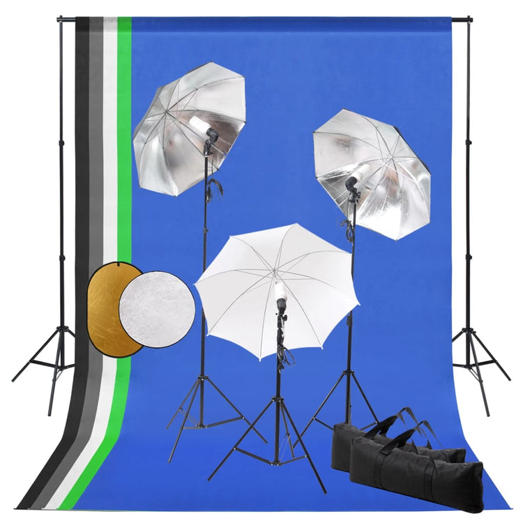 Vidaxl Photo Studio Set mit Lampen, Regenschirmen, Hintergrund und Reflektor