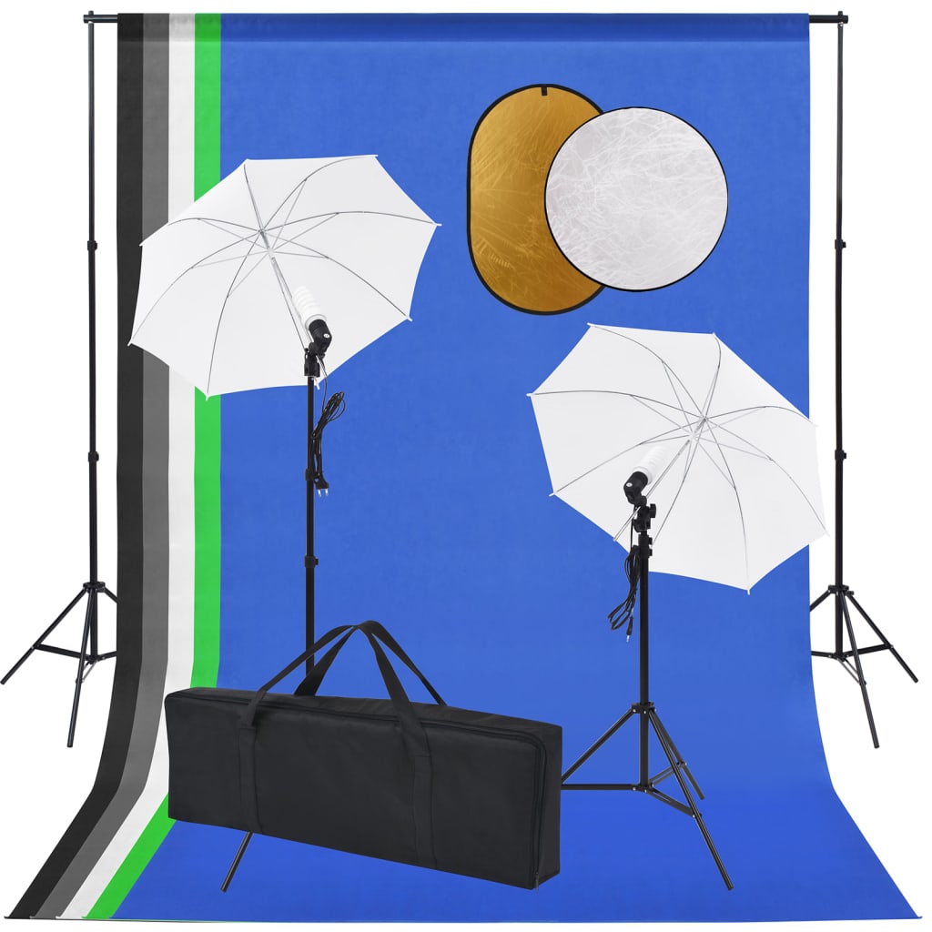 Vidaxl Photo Studio Set mit Lampen, Regenschirmen, Hintergrund und Reflektor