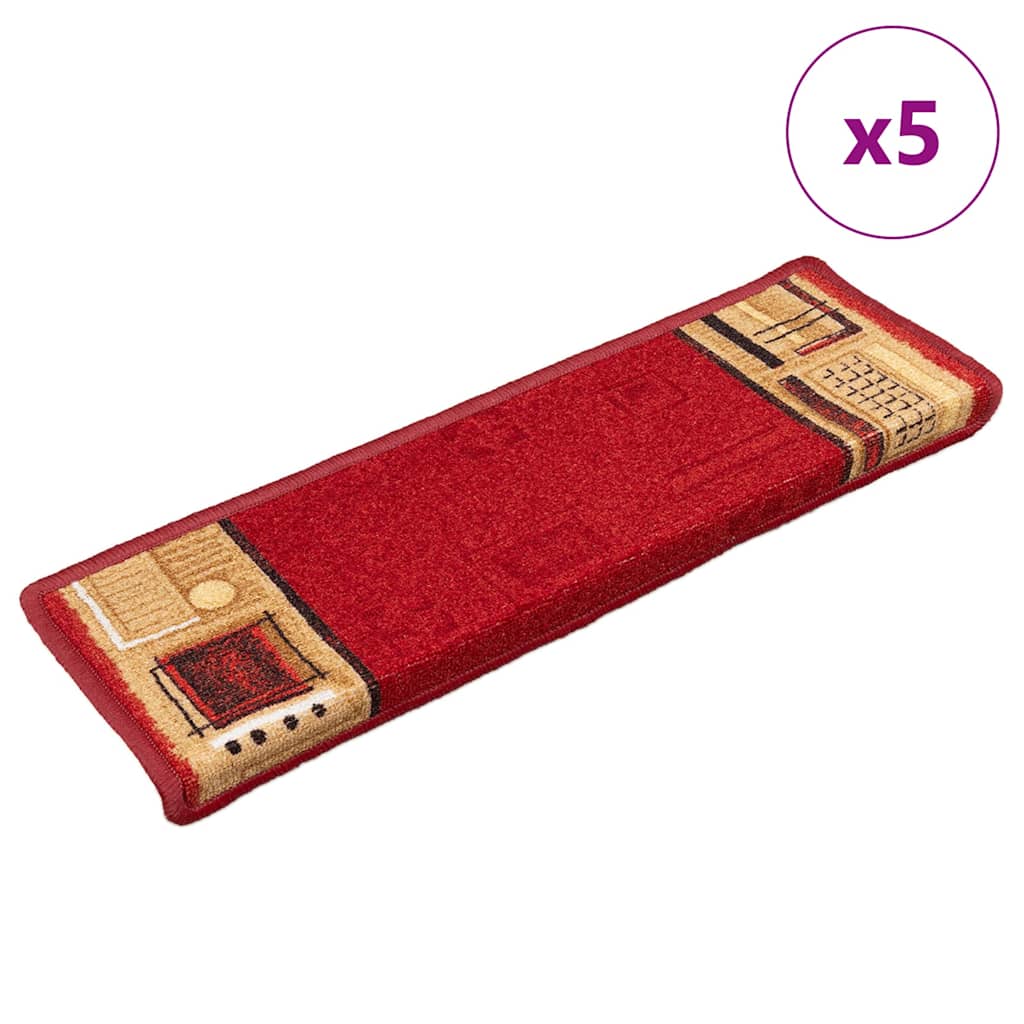 Vidaxl -Treppenmatten Selbstadhäsiv 5 ST 65x21x4 cm Rot