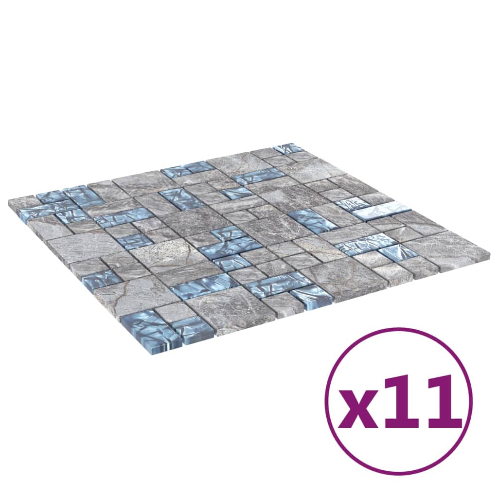 Vidaxl -Mosaikfliesen 11 PCs 30 x 30 cm Glasgrau und Blau