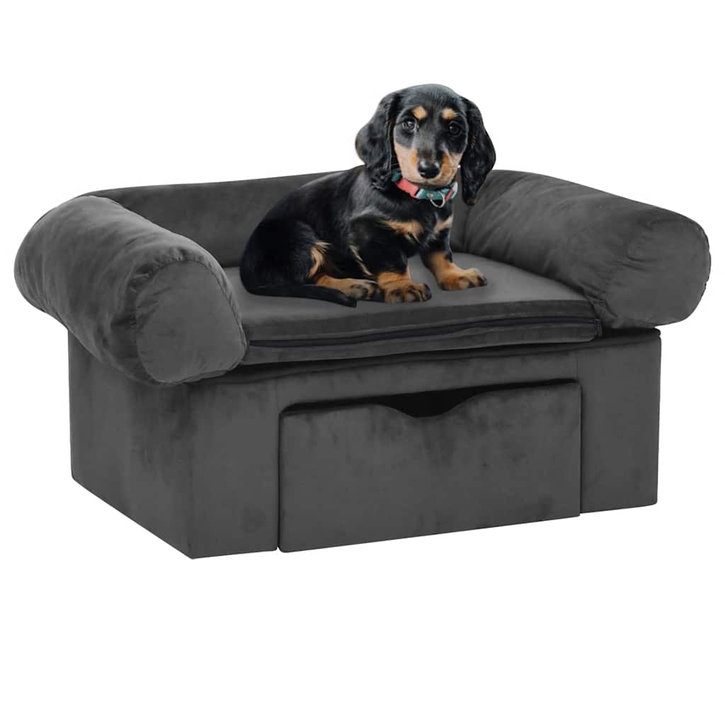 Vidaxl Hundebank mit Schublade 75x50x38 cm Plüsch dunkelgrau