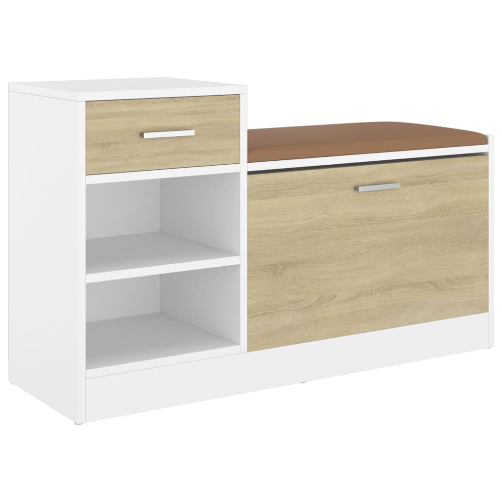 Vidaxl Schuhsofa 94.5x31x57 cm verarbeitetes Holz weiße Sonoma Eichefarbe