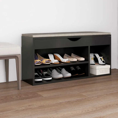 Vidaxl -Schuhsofa mit Kissen 104x30x49 cm verarbeitetes Holzgrau