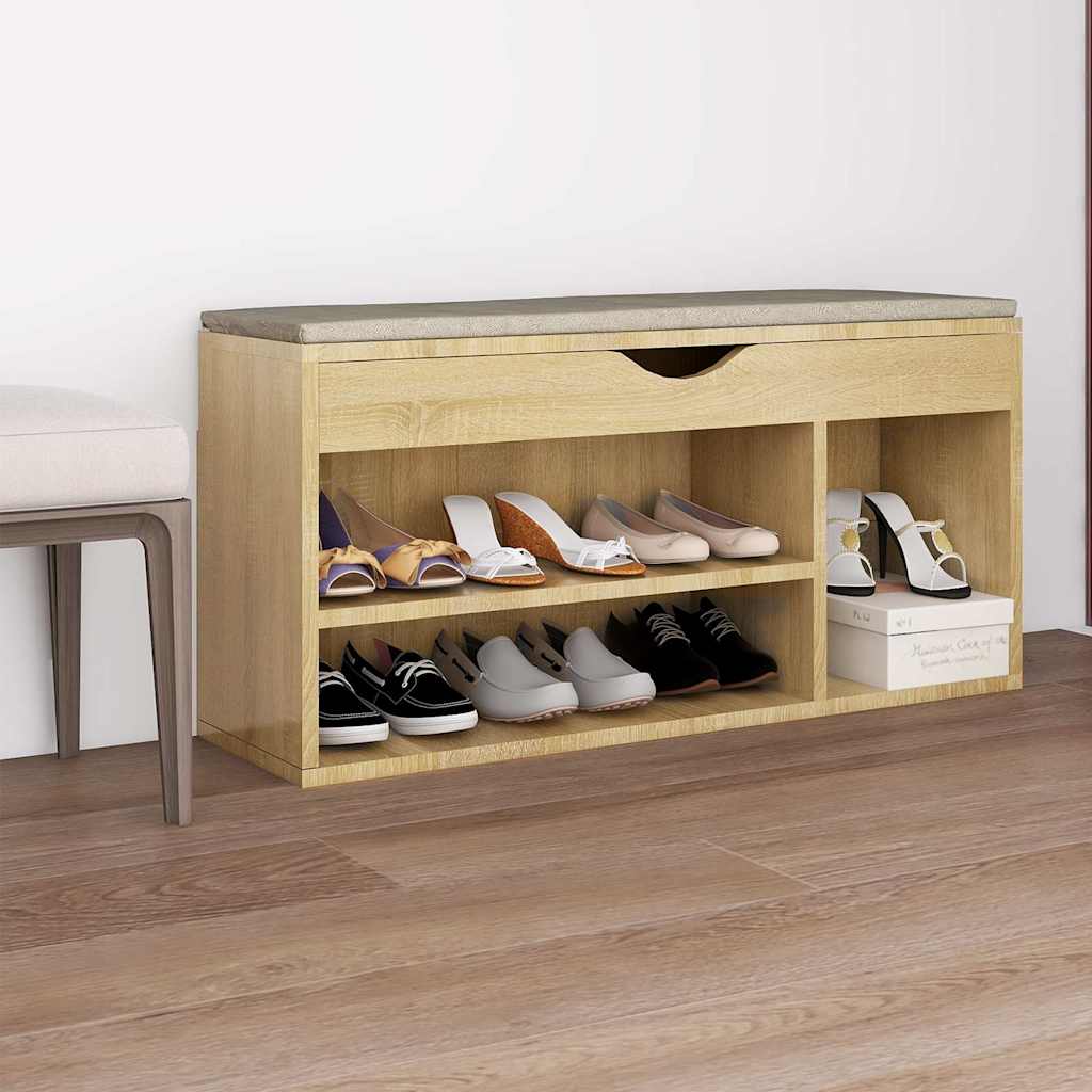 VIDAXL -Schuhbank mit Kissen 104x30x49 cm verarbeitetes Holz Sonoma Eiche