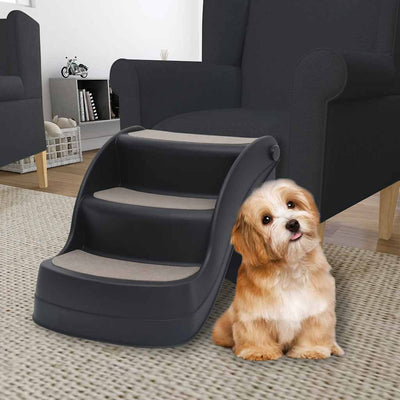 Vidaxl Hundetreppe 3 Schritte faltbar schwarz