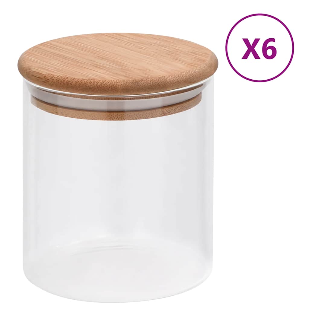 Vidaxl -Aufbewahrungstöpfe mit Bambusdeckel 6 St 600 ml Glas