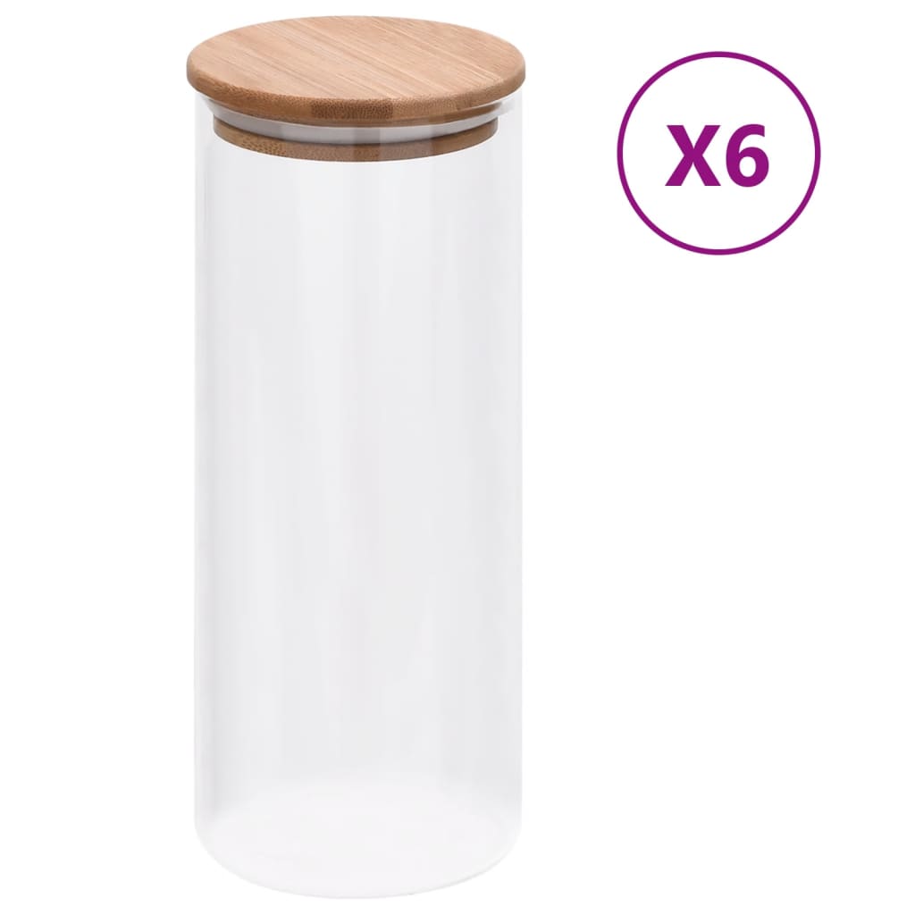 Vidaxl -Speichertöpfe mit Bambusdeckel 6 pc 1000 ml Glas