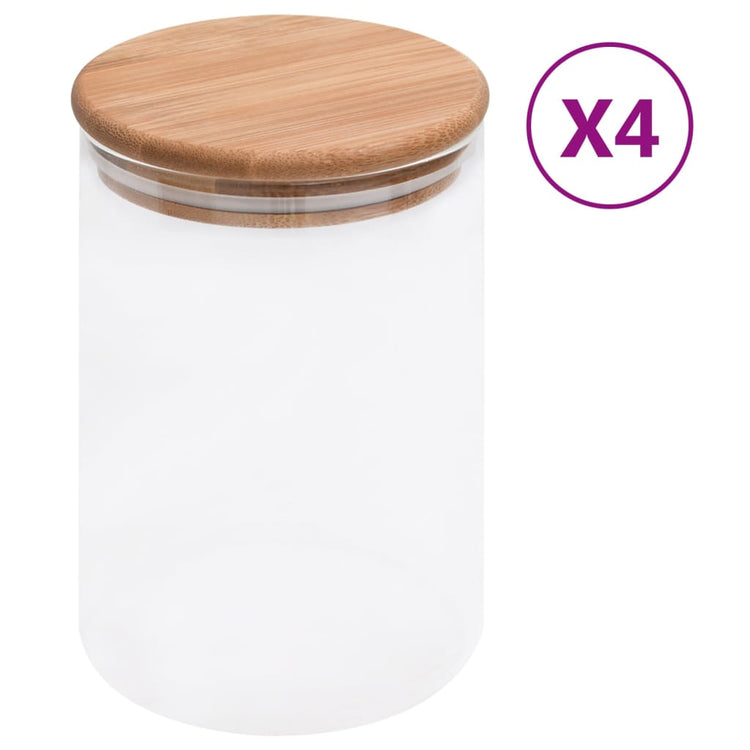 VIDAXL -Aufbewahrungstöpfe mit Bambusdeckeln 4 ST 800 ml Glas