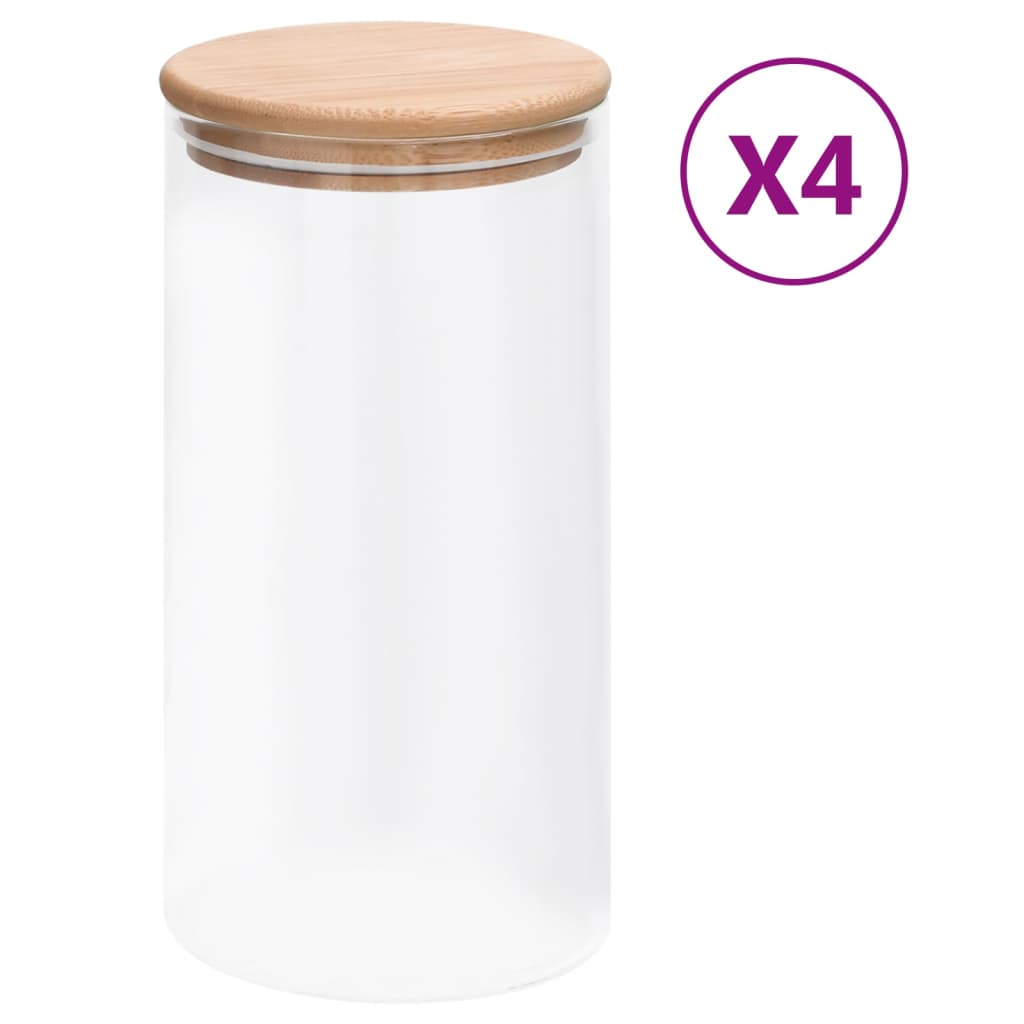 VIDAXL -Aufbewahrungstöpfe mit Bambusdeckel 4 ST 1200 ml Glas