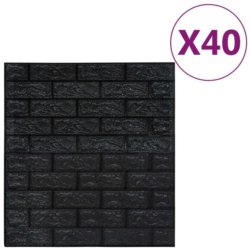 Vidaxl 3d Tapete selbstklebend 40 St. Ziegel Schwarz schwarz