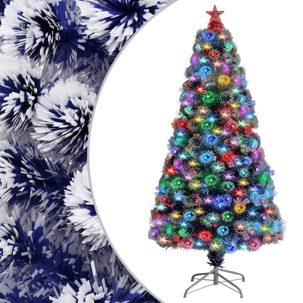 Vidaxl Kunstkerstboom mit Beleuchtung 120 cm Glasfaser weiß und blau