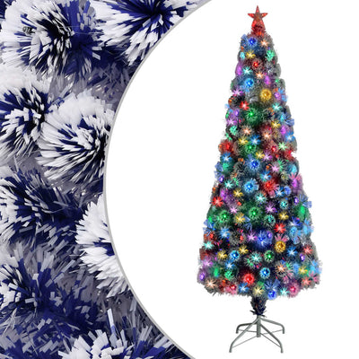 Vidaxl Kunstkerstboom mit Leuchten 210 cm Glasfaser weiß und blau
