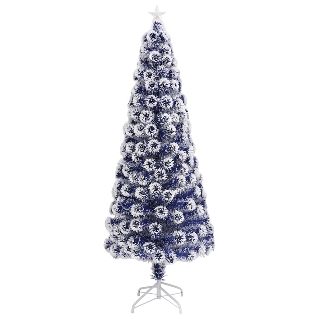 Vidaxl Kunstkerstboom mit Leuchten 210 cm Glasfaser weiß und blau