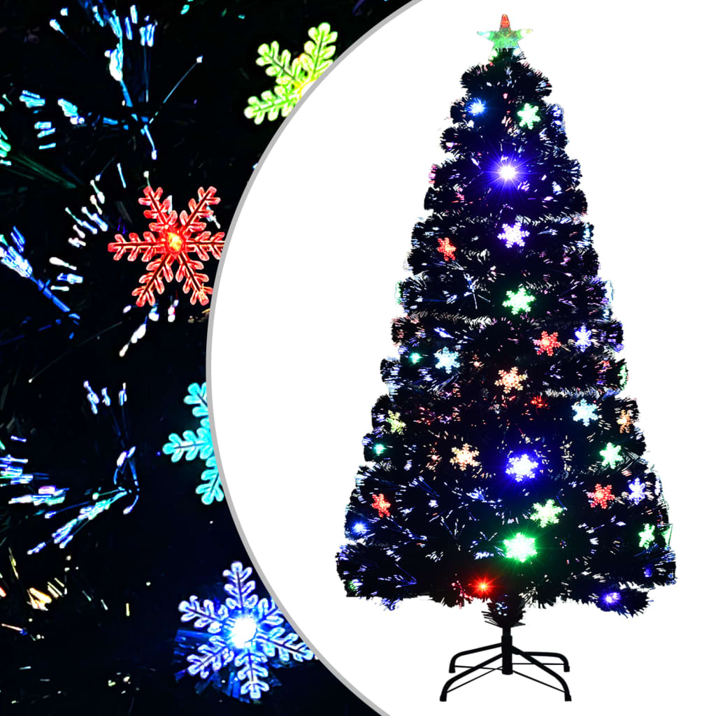 Vidaxl Weihnachtsbaum mit LED -Schneeflocken 120 cm Faserschwarz schwarz