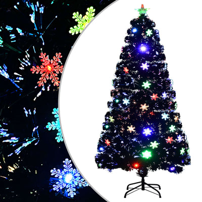 Vidaxl Weihnachtsbaum mit LED -Schneeflocken 120 cm Faserschwarz schwarz