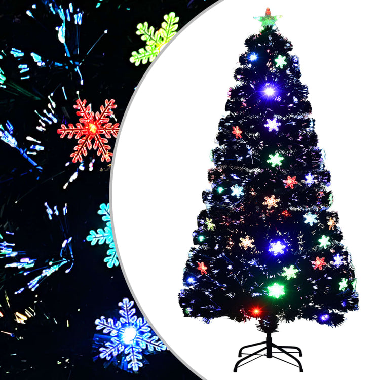 Vidaxl Weihnachtsbaum mit LED -Schneeflocken 120 cm Faserschwarz schwarz