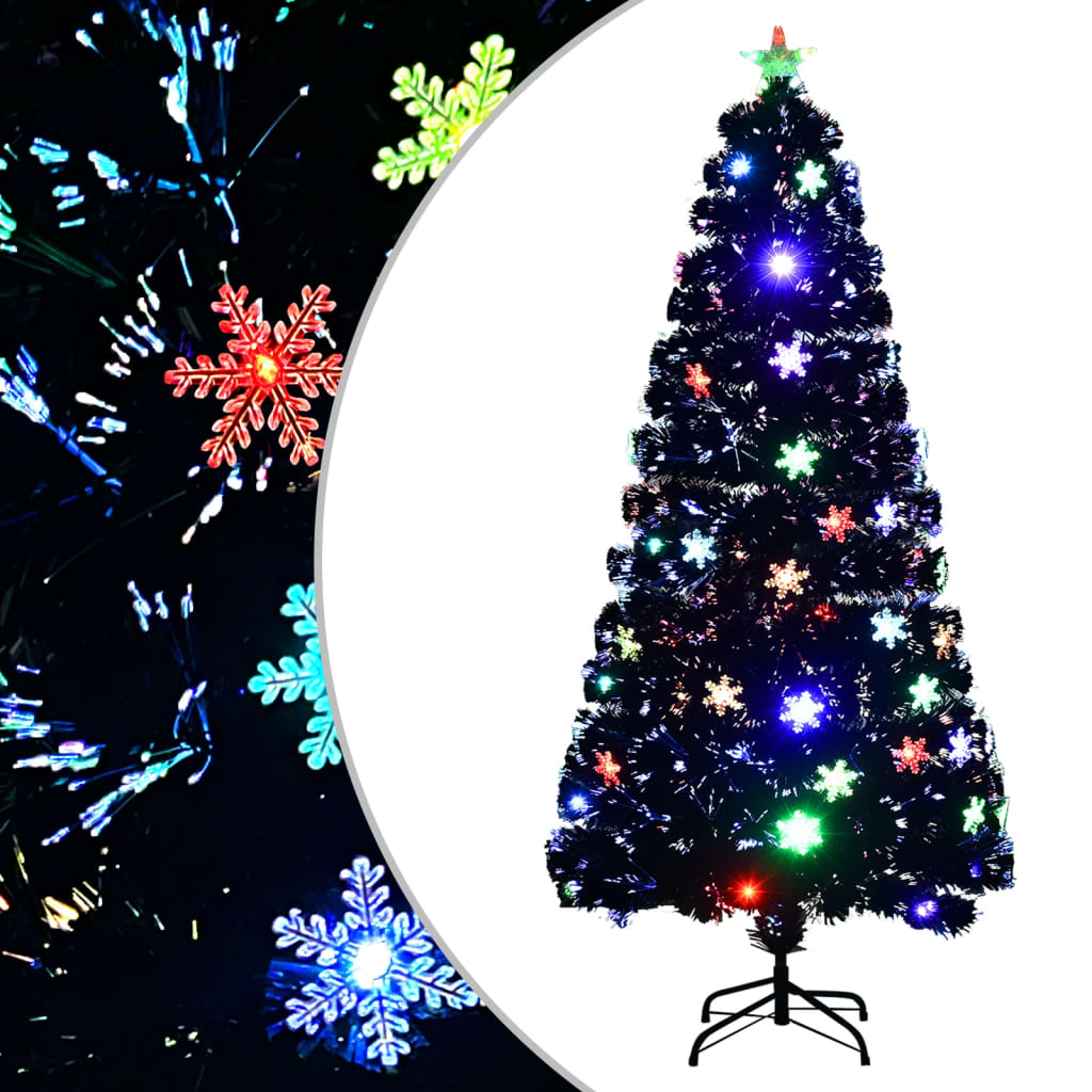 Vidaxl Weihnachtsbaum mit LED -Schneeflocken 150 cm Faserschwarz schwarz