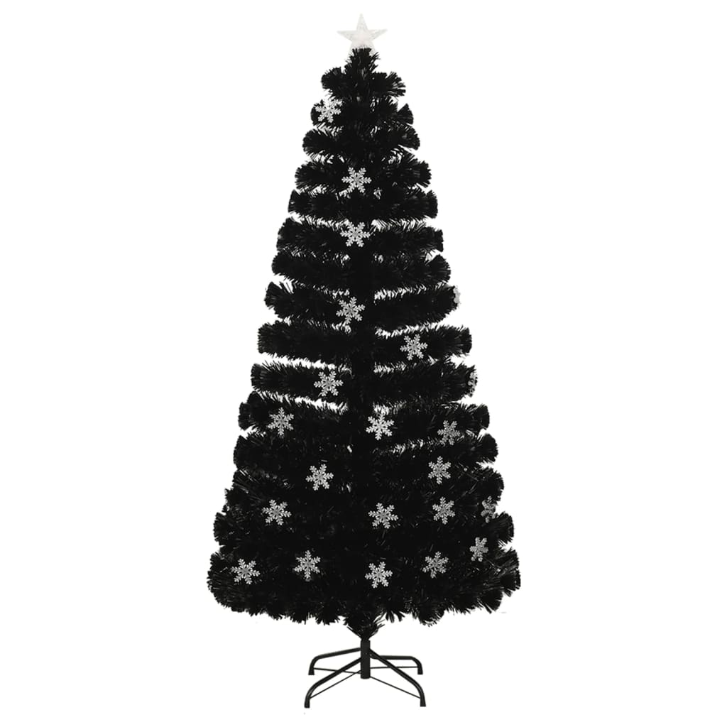Vidaxl Weihnachtsbaum mit LED -Schneeflocken 150 cm Faserschwarz schwarz