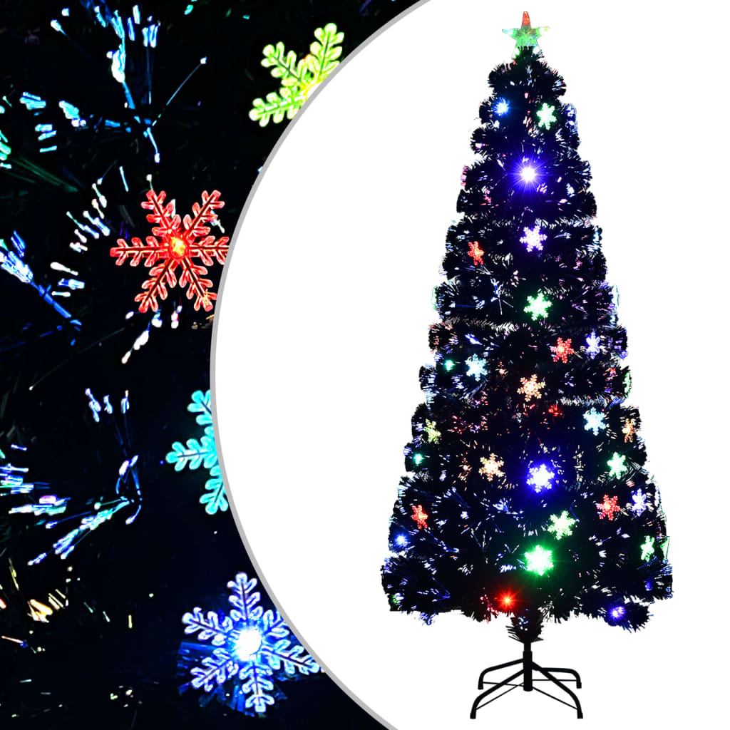 Vidaxl Weihnachtsbaum mit LED -Schneeflocken 180 cm Faserschwarz schwarz