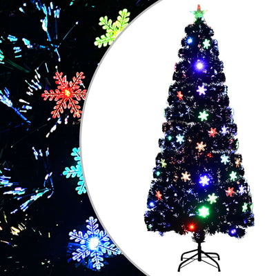 Vidaxl Weihnachtsbaum mit LED -Schneeflocken 180 cm Faserschwarz schwarz