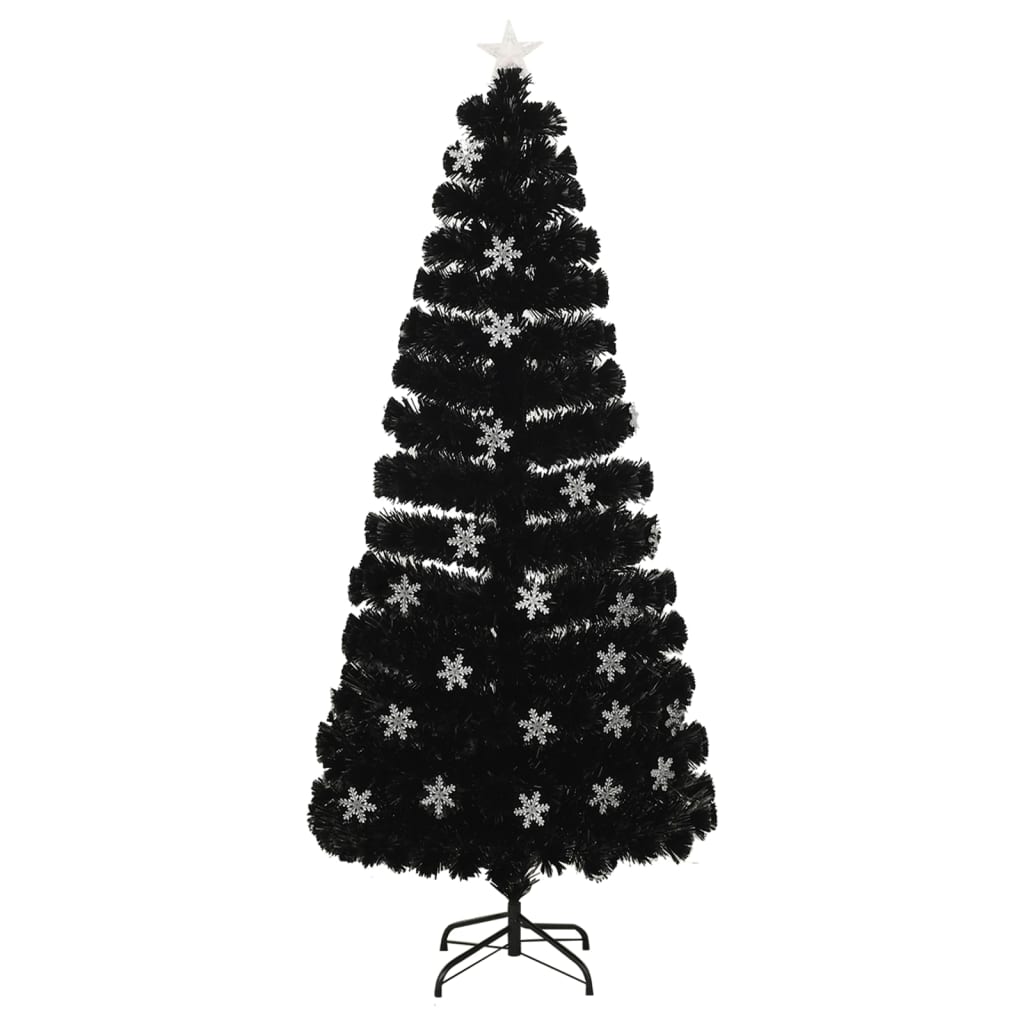 Vidaxl Weihnachtsbaum mit LED -Schneeflocken 180 cm Faserschwarz schwarz