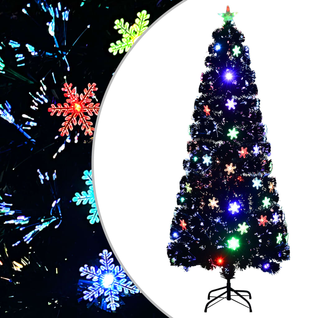 Vidaxl Weihnachtsbaum mit LED -Schneeflocken 210 cm Faserschwarz schwarz