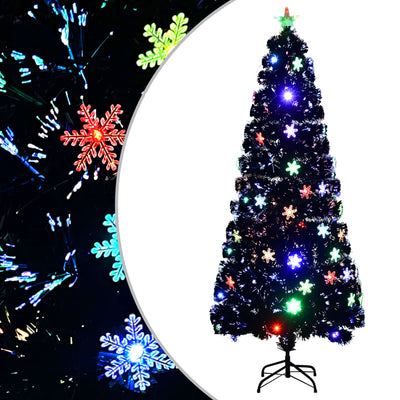 Vidaxl Weihnachtsbaum mit LED -Schneeflocken 210 cm Faserschwarz schwarz