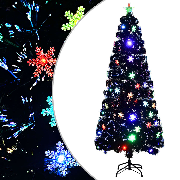 Vidaxl Weihnachtsbaum mit LED -Schneeflocken 210 cm Faserschwarz schwarz