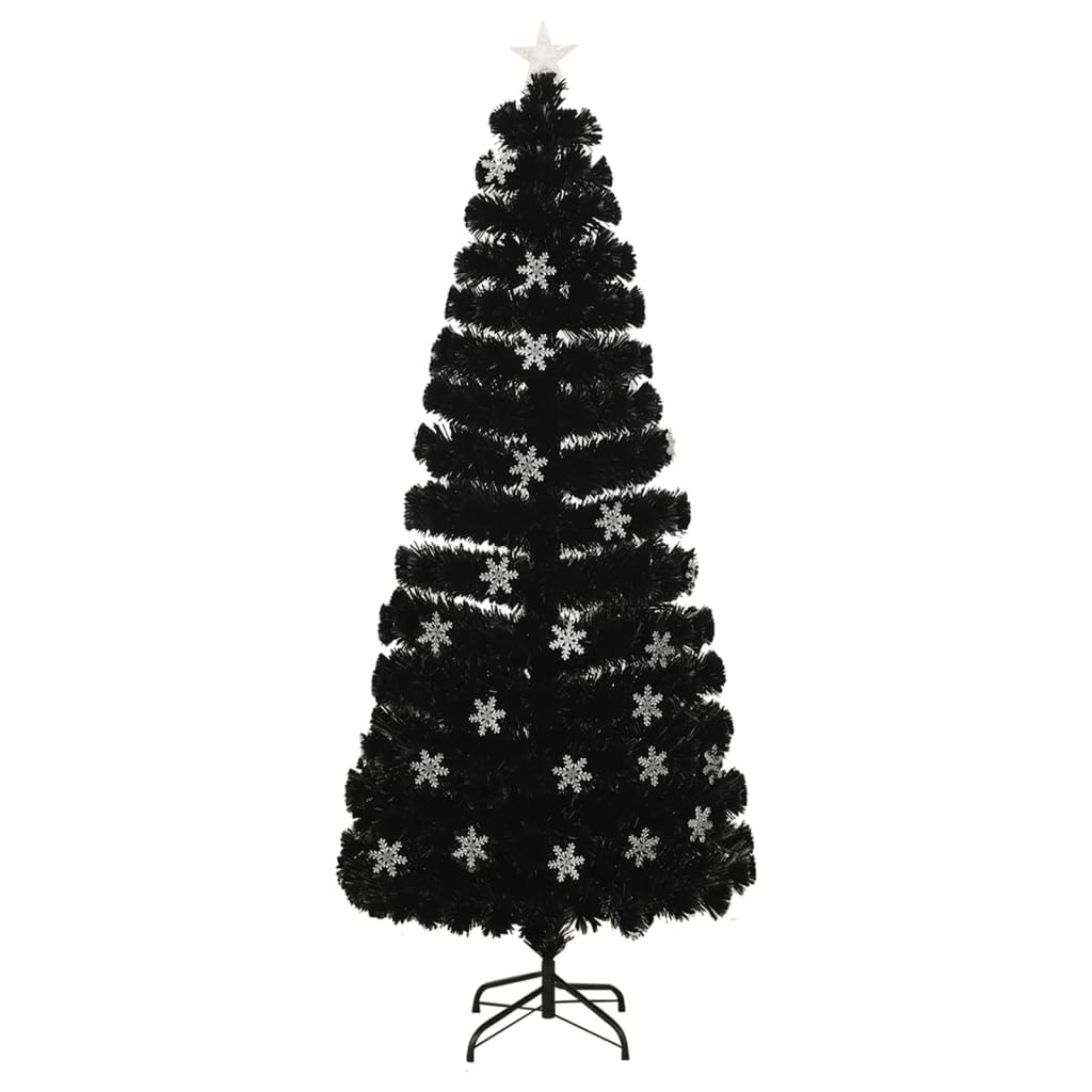 Vidaxl Weihnachtsbaum mit LED -Schneeflocken 210 cm Faserschwarz schwarz