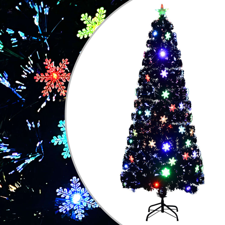 Vidaxl Weihnachtsbaum mit LED -Schneeflocken 240 cm Faserschwarz schwarz
