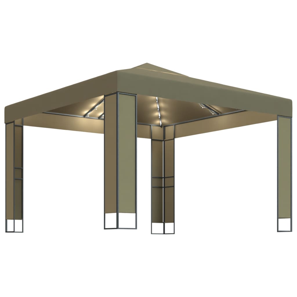 Vidaxx Pavillon mit Doppeldach und LED-Lichterkette 3x3x2,7 m Taupe
