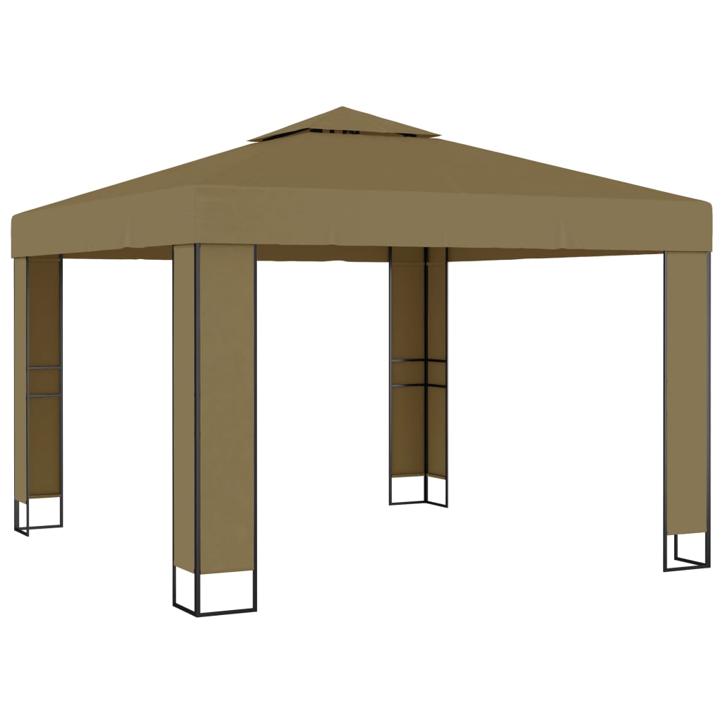 Vidaxx Pavillon mit Doppeldach und LED-Lichterkette 3x3x2,7 m Taupe