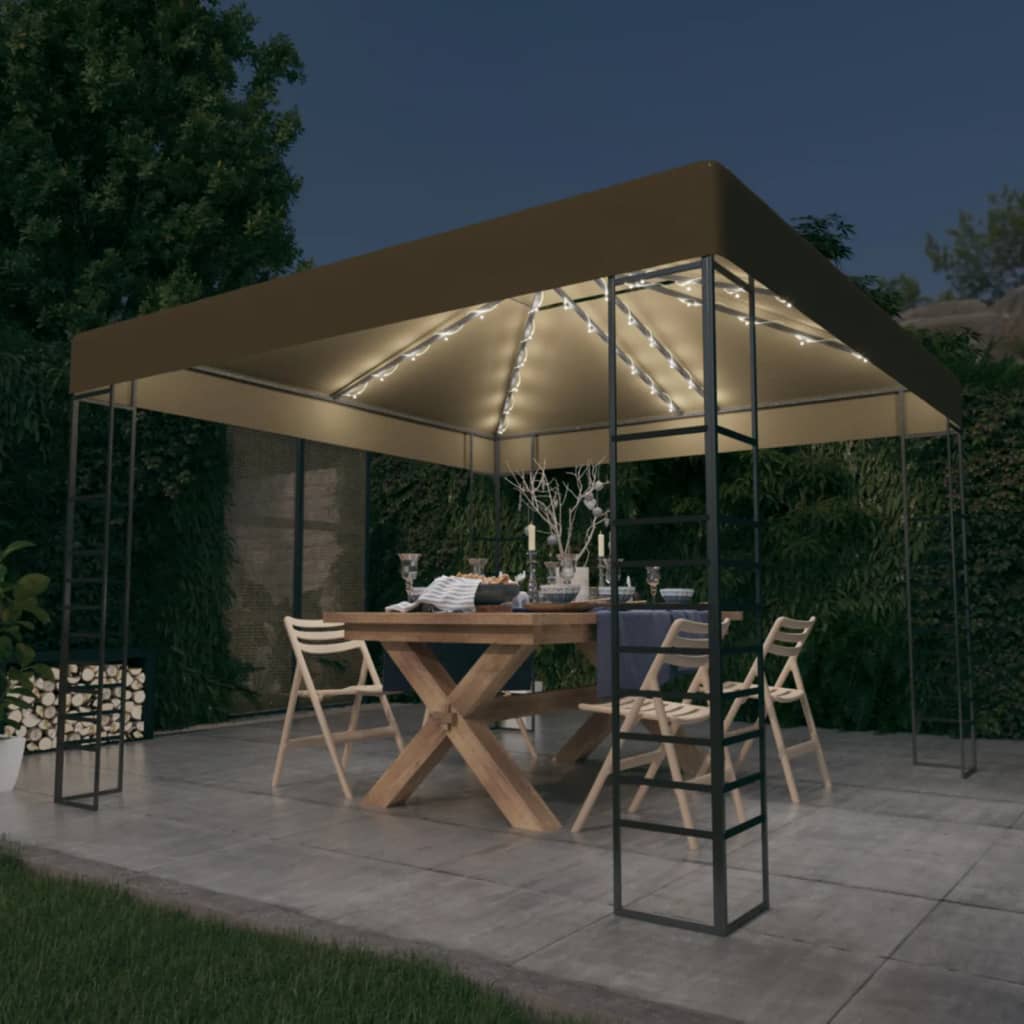 Vidaxxl Gartenpavillon mit LED-Lichterkette 3x3 m Taupe