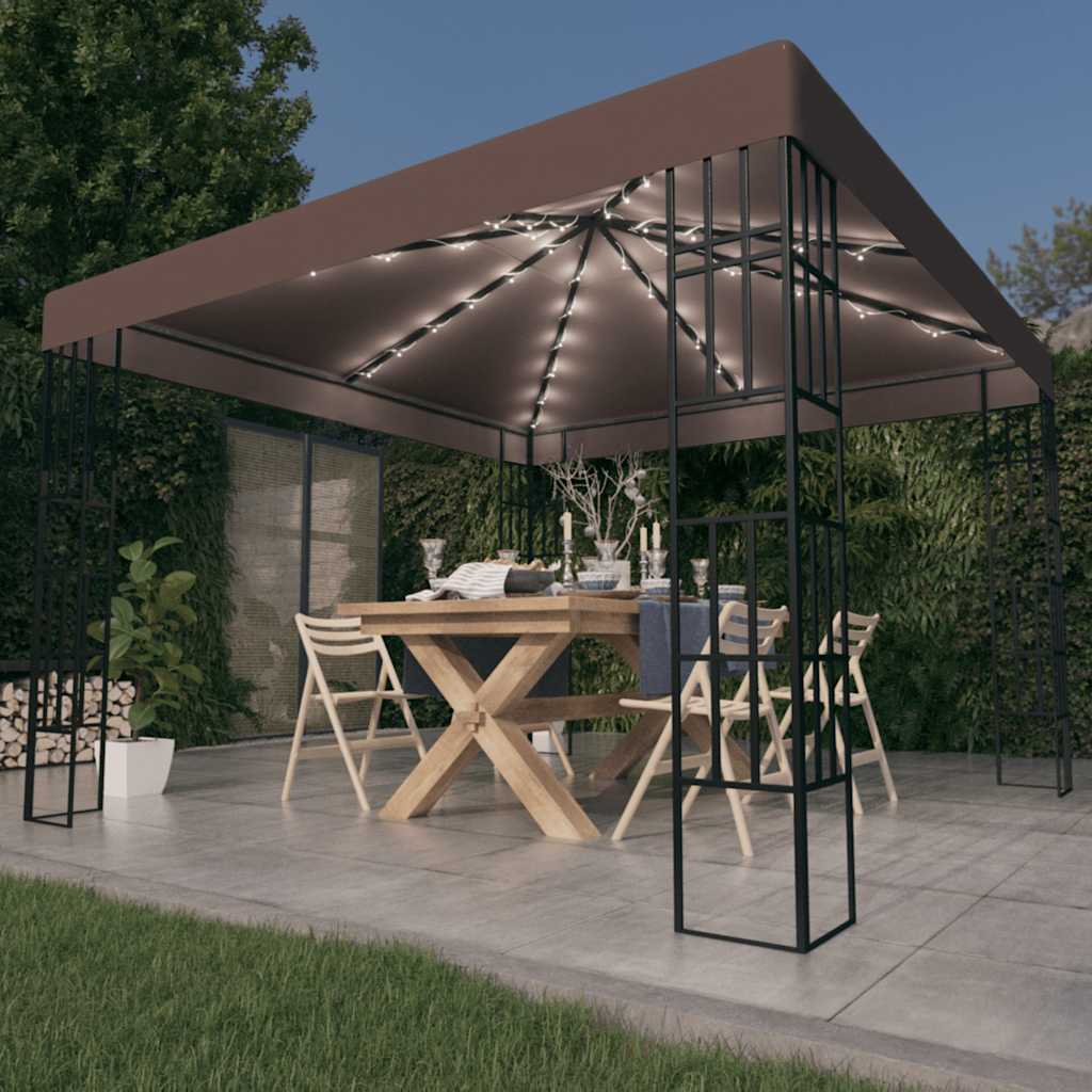 Vidaxx Pavillon mit LED-Lichterkette 3x3 m Taupe