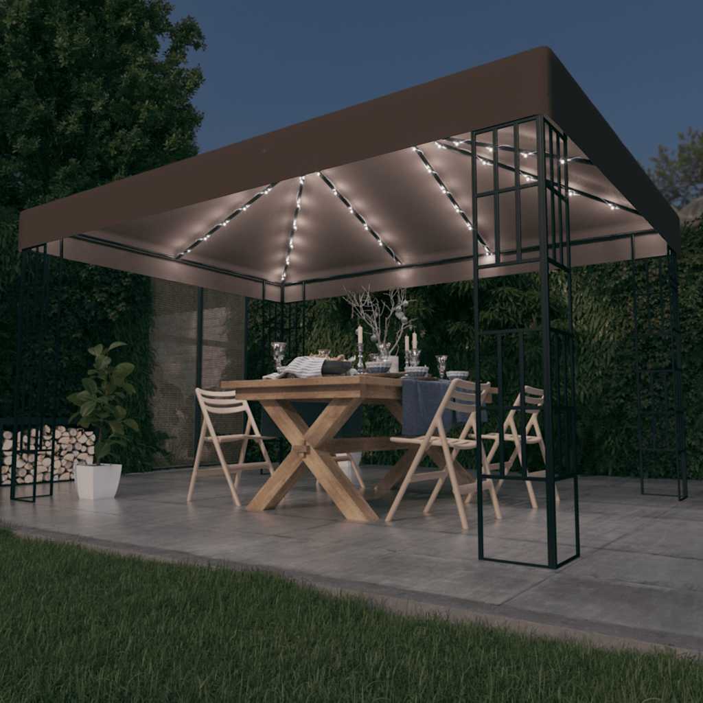 Vidaxx Pavillon mit LED-Lichterkette 4x3 m Taupe