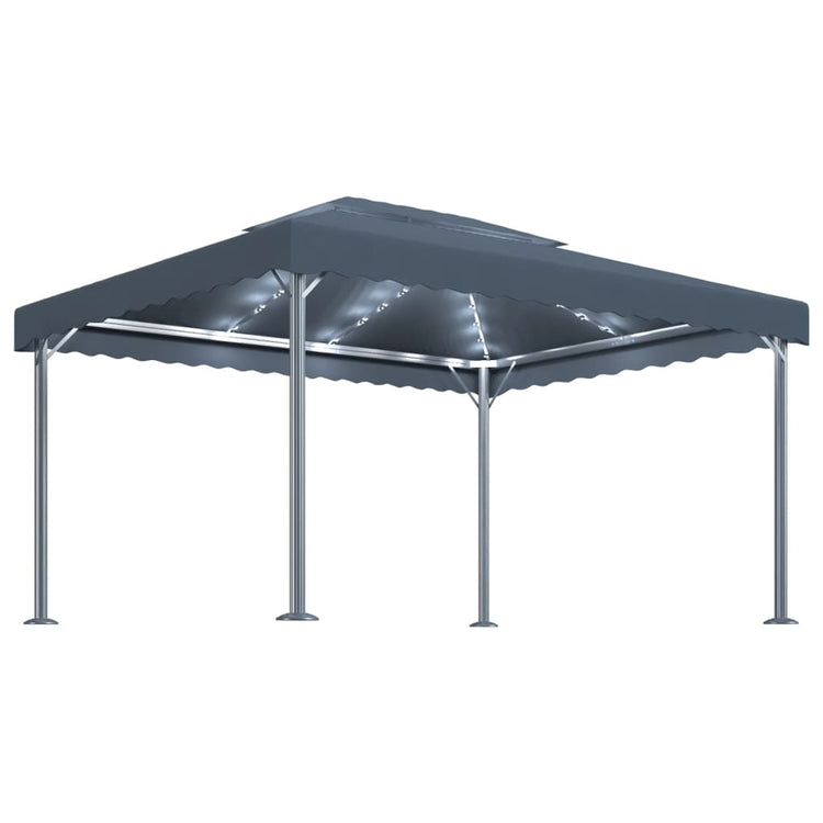 Vidaxl -Laube mit LED -Lichtgirlande 400 x 300 cm Aluminium -Anthrazitfarbe