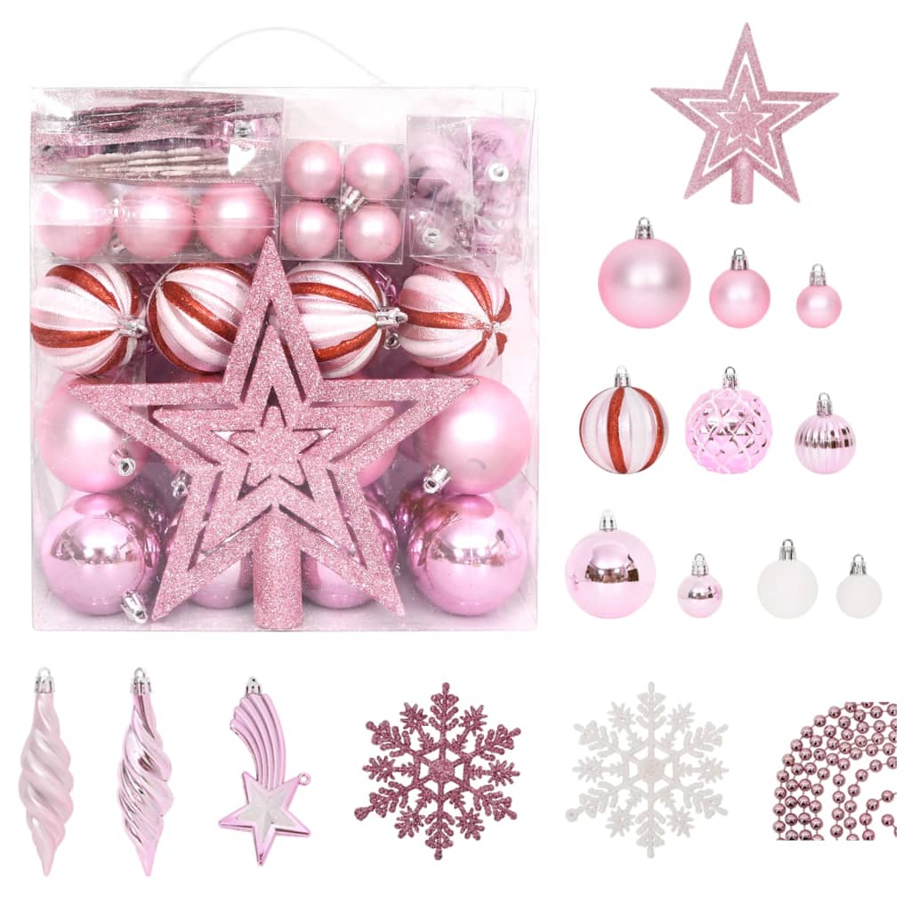 Vidaxl 65-teilige Weihnachtskugel Set Pink Red White